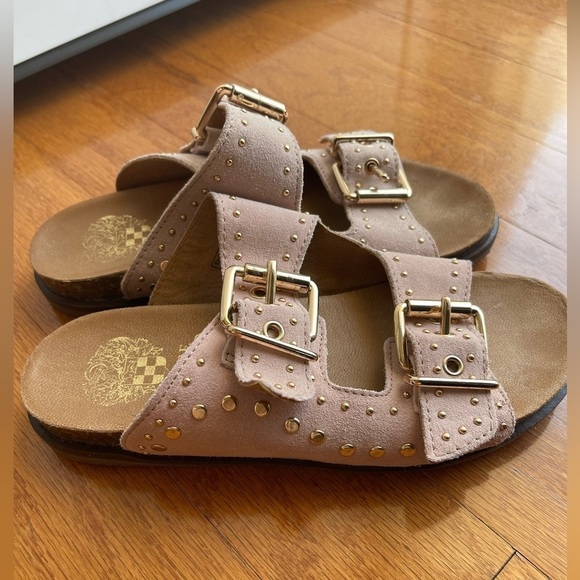 Vince Camuto Daphnee Pink Stud Leather Slide Sandal Size 7 - Picture 2 of 6
